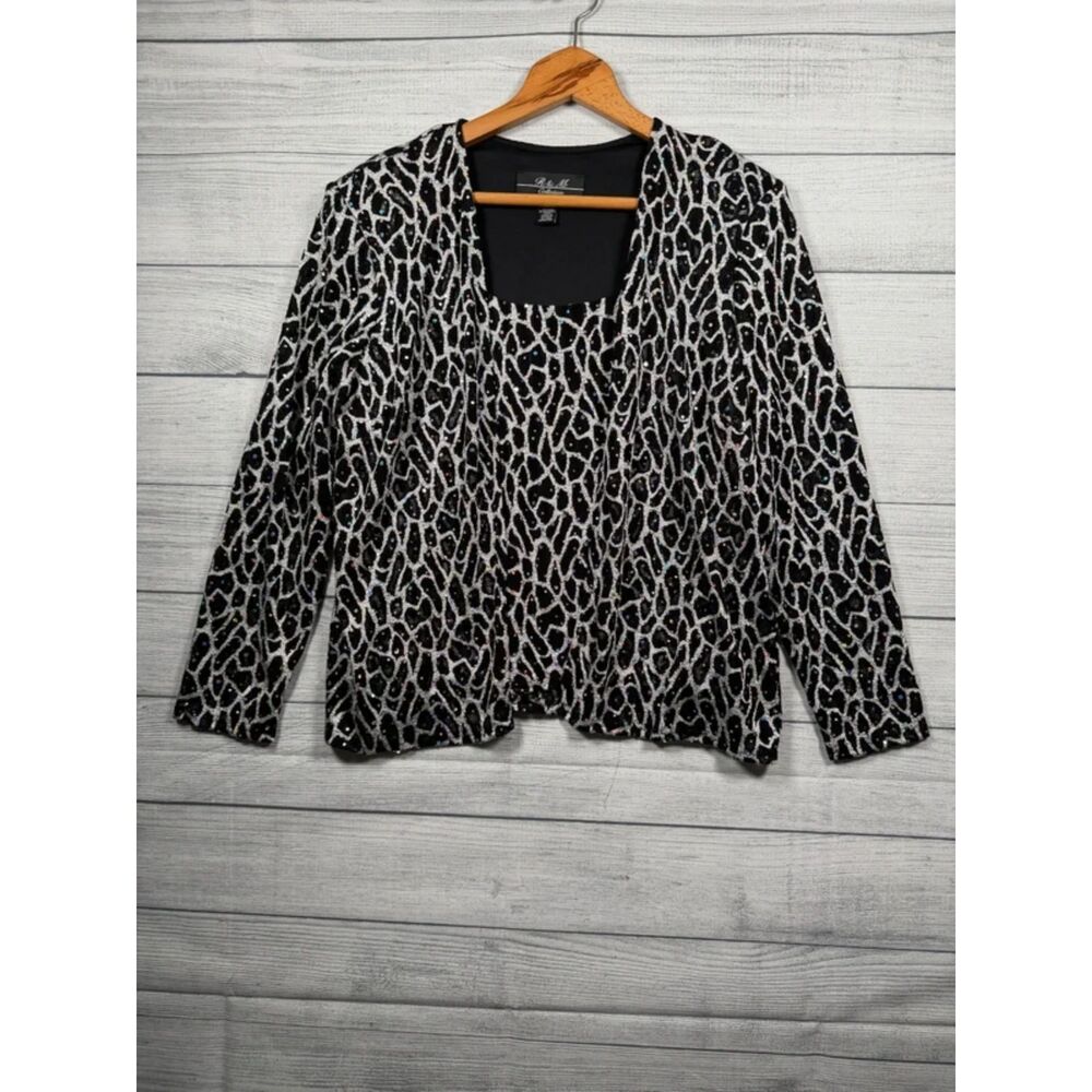 R & M Collection Women's 14 Black Silver Sequin Mock Twinset Top 4375